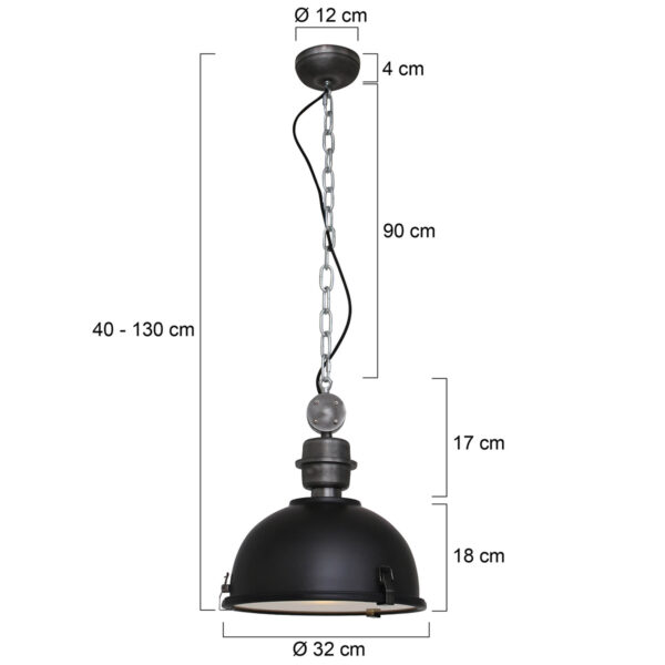 Steinhauer Bikkel hanglamp - ø32 cm - in hoogte verstelbaar - E27 - zwart met staal - Image 5