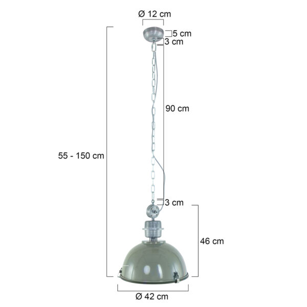 Steinhauer Bikkel industriële hanglamp - Ø42 cm - met glasplaat onderzijde - olijf groen - Image 6