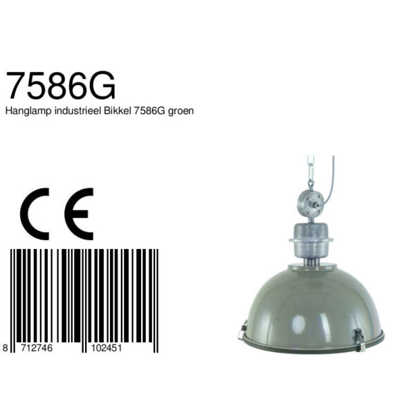 Steinhauer Bikkel industriële hanglamp - Ø42 cm - met glasplaat onderzijde - olijf groen - Image 7