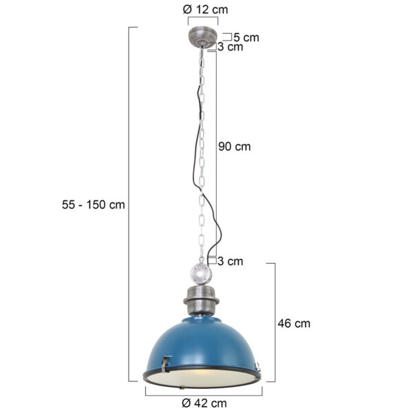 Steinhauer Bikkel industriële hanglamp - Ø42 cm - met glasplaat onderzijde - donkerblauw - Image 6