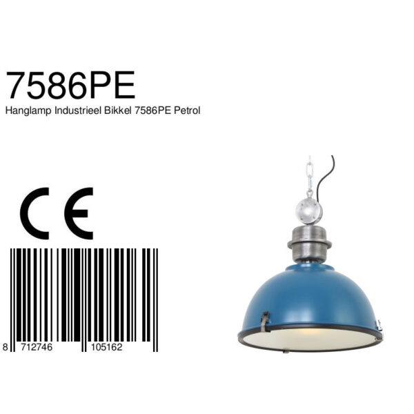 Steinhauer Bikkel industriële hanglamp - Ø42 cm - met glasplaat onderzijde - donkerblauw - Image 7