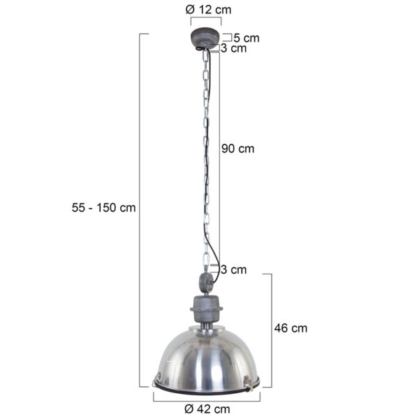 Steinhauer Bikkel industriële hanglamp - Ø42 cm - met glasplaat onderzijde - glimmend staal - Image 6