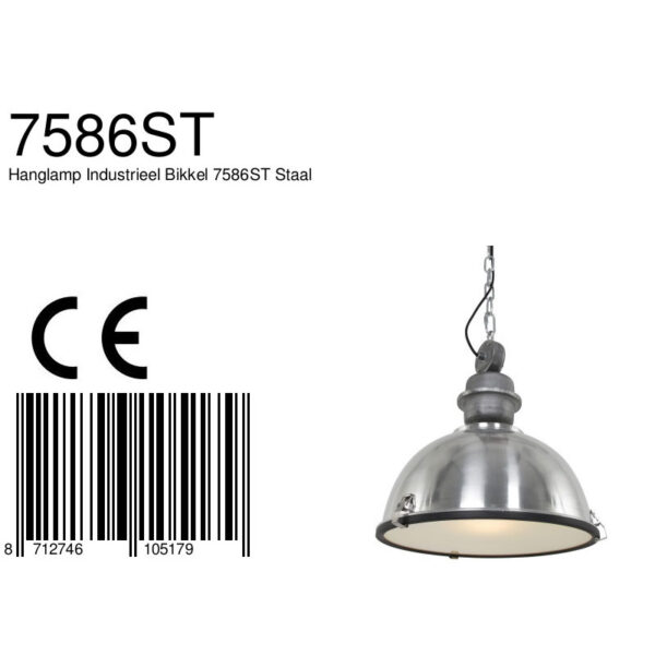 Steinhauer Bikkel industriële hanglamp - Ø42 cm - met glasplaat onderzijde - glimmend staal - Image 7