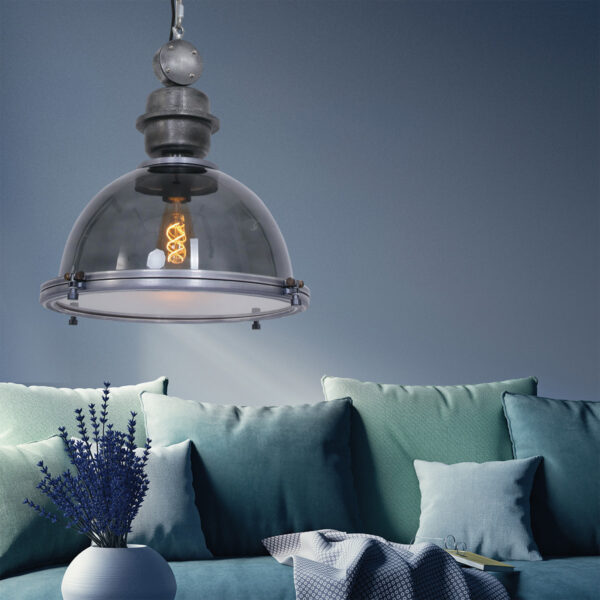Steinhauer Bikkel hanglamp - rookglas - Ø40 cm - industriële details - grijs - Image 3