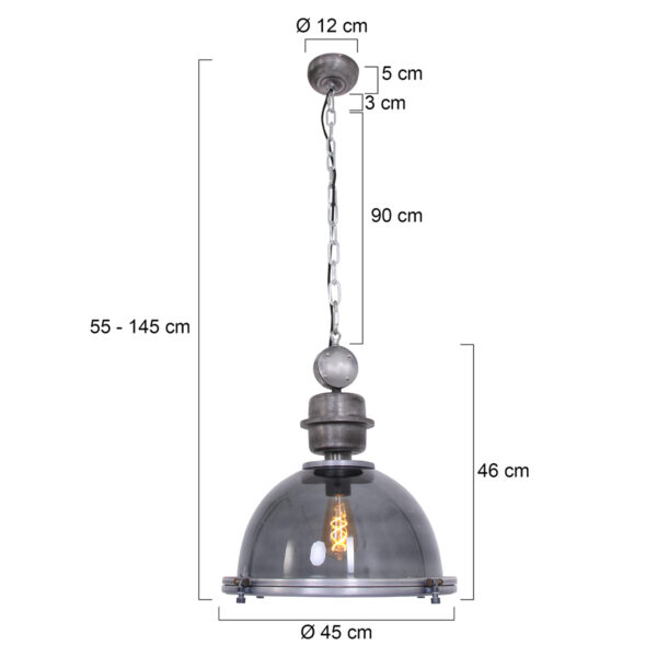 Steinhauer Bikkel hanglamp - rookglas - Ø40 cm - industriële details - grijs - Image 7