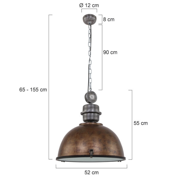 Steinhauer Bikkel XXL hanglamp - industrieel - ø52 cm - met glasplaat - bestempeld bruin - Image 6