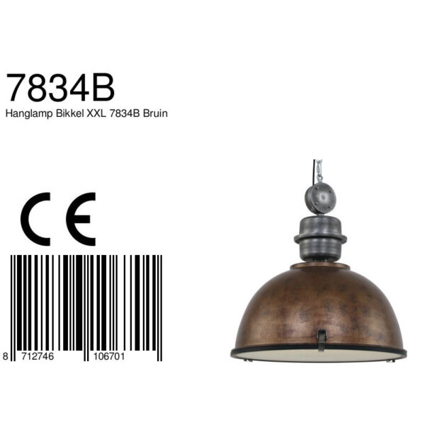 Steinhauer Bikkel XXL hanglamp - industrieel - ø52 cm - met glasplaat - bestempeld bruin - Image 7