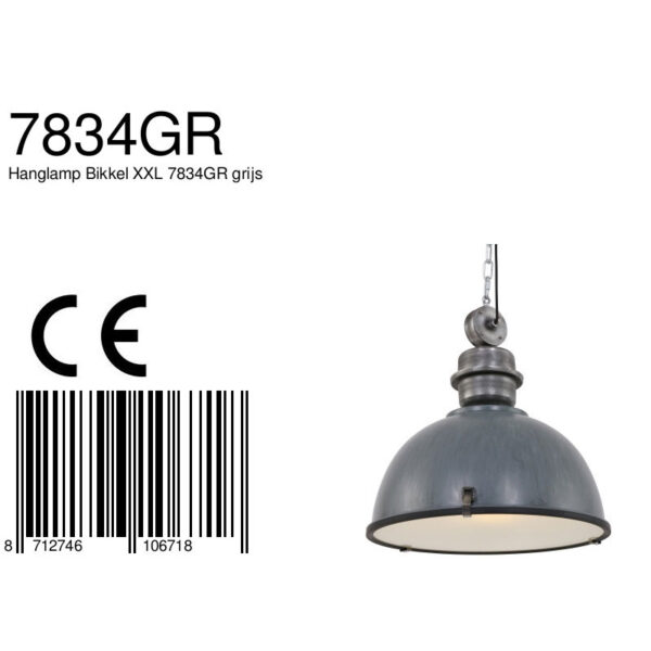 Steinhauer Bikkel XXL hanglamp - industrieel - ø52 cm - met glasplaat - betongrijs - Image 6