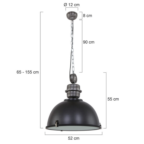 Steinhauer Bikkel XXL hanglamp - industrieel - ø52 cm - met glasplaat - zwart - Image 6