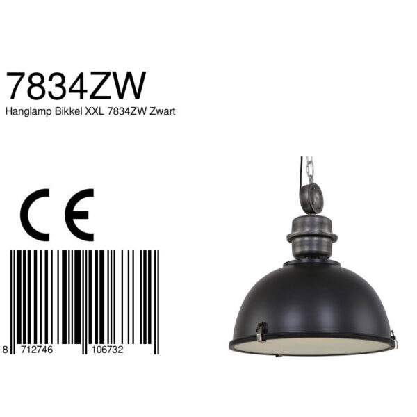 Steinhauer Bikkel XXL hanglamp - industrieel - ø52 cm - met glasplaat - zwart - Image 7