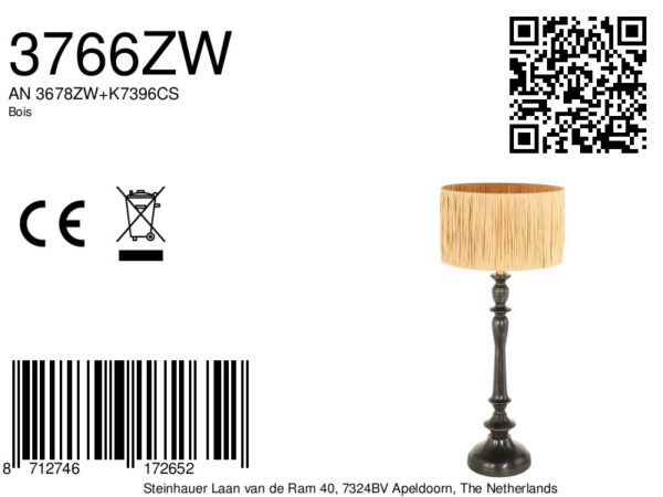 Rustieke zwarte tafellamp rotan lampenkap Steinhauer Bois - Image 6
