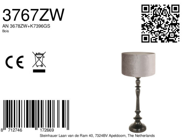 Klassieke zwarte tafellamp zilveren lampenkap Steinhauer Bois - Image 6