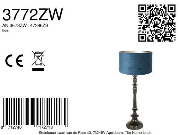 Vintage blauwe tafellamp zwarte voet Steinhauer Bois - Image 6