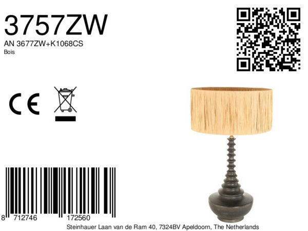 Rustieke zwart beige rotan tafellamp Steinhauer Bois - Image 6