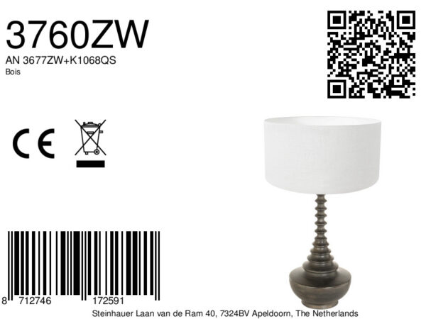 Klassieke zwart witte tafellamp Steinhauer Bois - Image 6