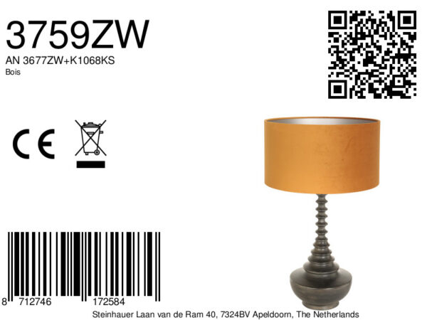 Retro zwarte tafellamp oranje lampenkap Steinhauer Bois - Image 7