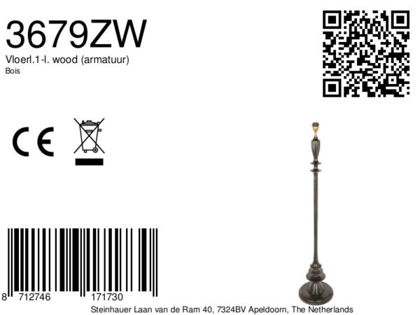 Klassieke ronde zwarte voet vloerlamp Steinhauer Bois - Image 6