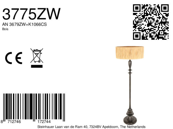 Rustieke ronde rotan vloerlamp zwart Steinhauer Bois - Image 6