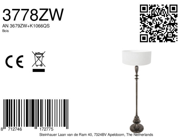 Klassieke zwarte vloerlamp witte lampenkap Steinhauer Bois - Image 6