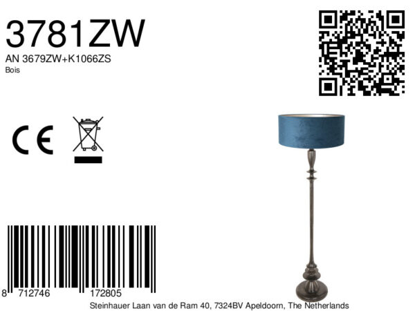Vintage blauwe vloerlamp zwarte voet Steinhauer Bois - Image 6