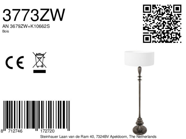 Klassieke witte ronde vloerlamp zwarte voet Steinhauer Bois - Image 6
