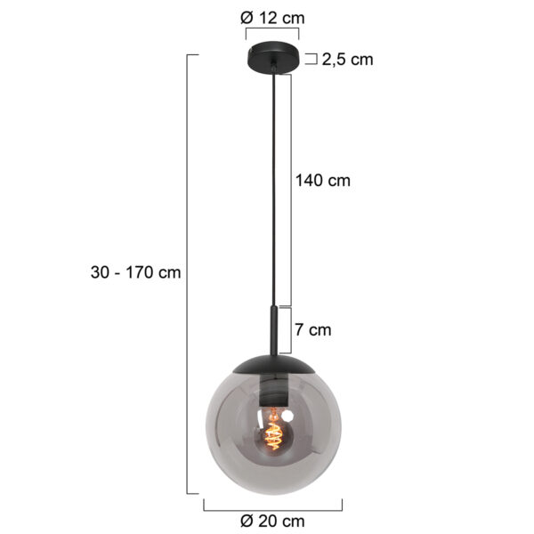 Steinhauer Bollique hanglamp – In hoogte verstelbaar – E27 (grote fitting) – smokeglas en zwart - Image 5