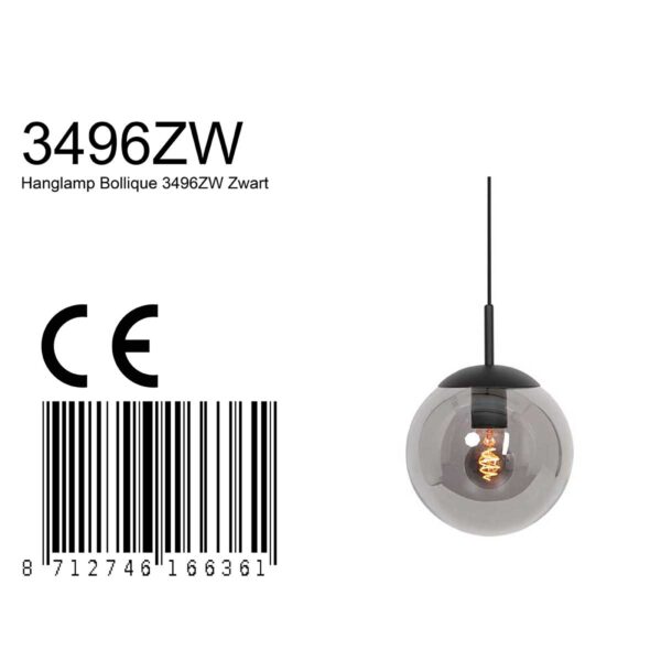 Steinhauer Bollique hanglamp – In hoogte verstelbaar – E27 (grote fitting) – smokeglas en zwart - Image 6