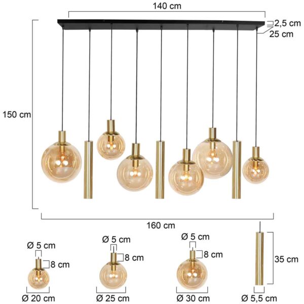 Steinhauer Bollique hanglamp – In hoogte verstelbaar – E27 + GU10 – messing en zwart - Image 6