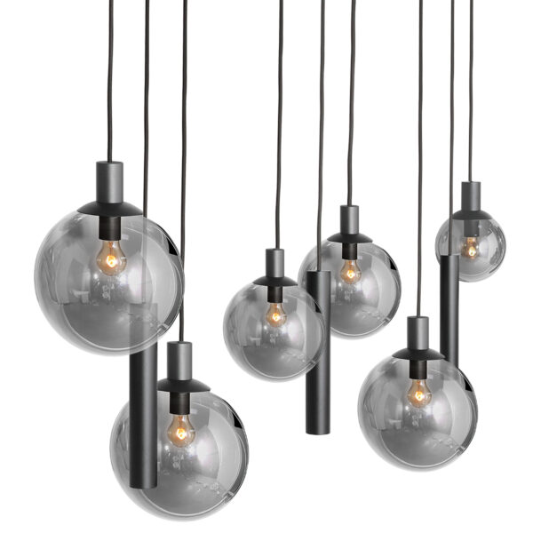 Steinhauer Bollique hanglamp – In hoogte verstelbaar – E27 + GU10 – smokeglas en zwart - Image 3