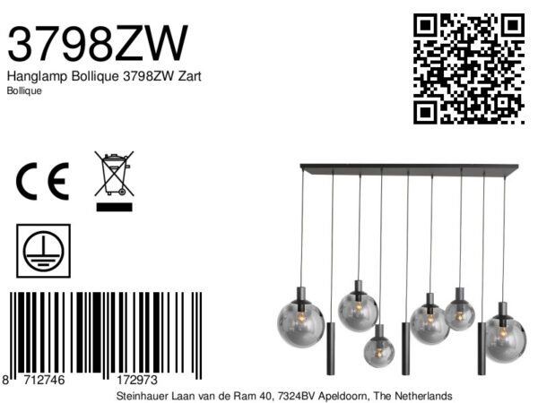 Steinhauer Bollique hanglamp – In hoogte verstelbaar – E27 + GU10 – smokeglas en zwart - Image 5