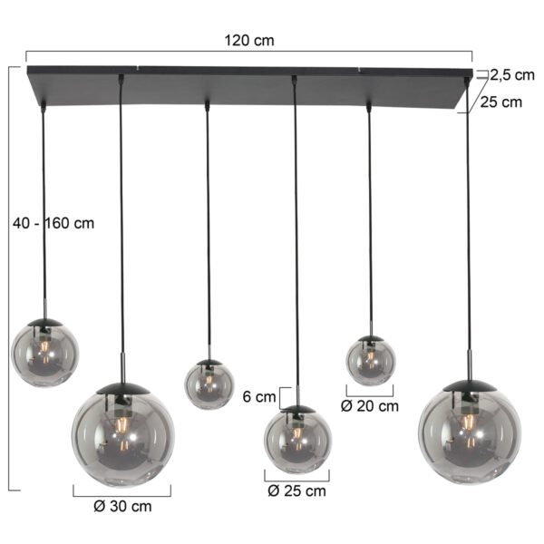 Steinhauer Bollique hanglamp – In hoogte verstelbaar – E27 (grote fitting) – smokeglas en zwart - Image 6