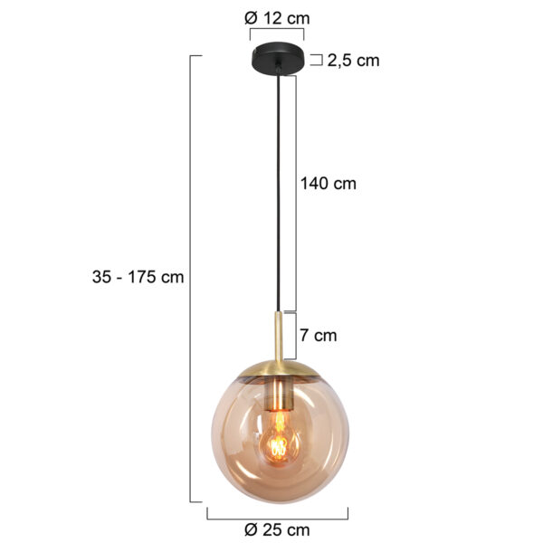 Steinhauer Bollique hanglamp – In hoogte verstelbaar – E27 (grote fitting) – amberkleurig en messing en zwart - Afbeelding 5
