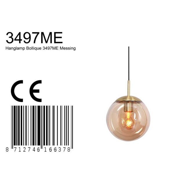 Steinhauer Bollique hanglamp – In hoogte verstelbaar – E27 (grote fitting) – amberkleurig en messing en zwart - Afbeelding 6