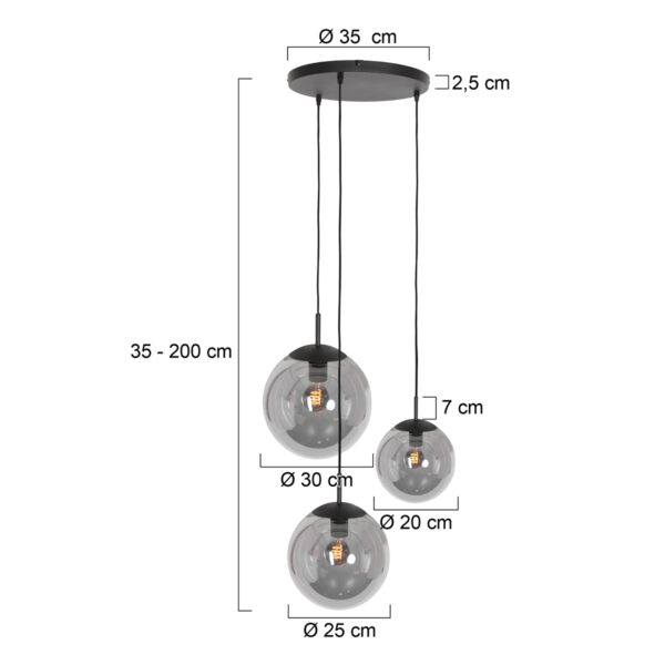 Steinhauer Bollique hanglamp - drielichts - rookglas - E27 - verstelbaar in hoogte - zwart - Image 7