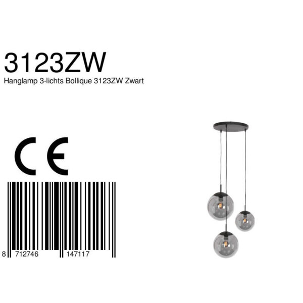 Steinhauer Bollique hanglamp - drielichts - rookglas - E27 - verstelbaar in hoogte - zwart - Image 9