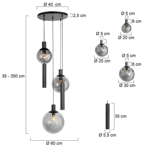 Steinhauer Bollique hanglamp – In hoogte verstelbaar – E27 + GU10 – smokeglas en zwart - Image 6