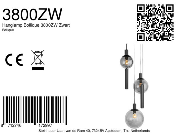Steinhauer Bollique hanglamp – In hoogte verstelbaar – E27 + GU10 – smokeglas en zwart - Image 7