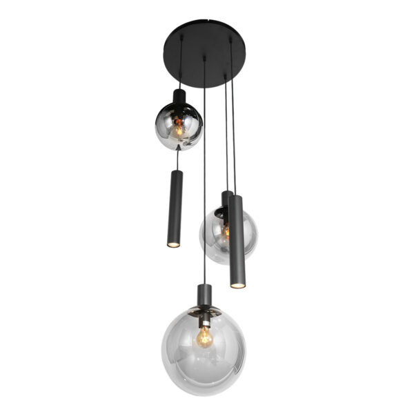 Steinhauer Bollique hanglamp – In hoogte verstelbaar – E27 + GU10 – smokeglas en zwart - Image 8