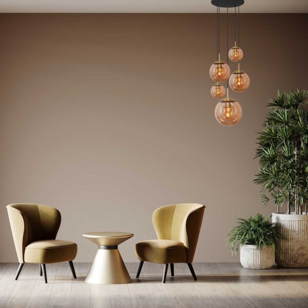 Steinhauer Bollique hanglamp – ø 60 cm – In hoogte verstelbaar – E27 (grote fitting) – amberkleurig en messing en zwart - Image 2