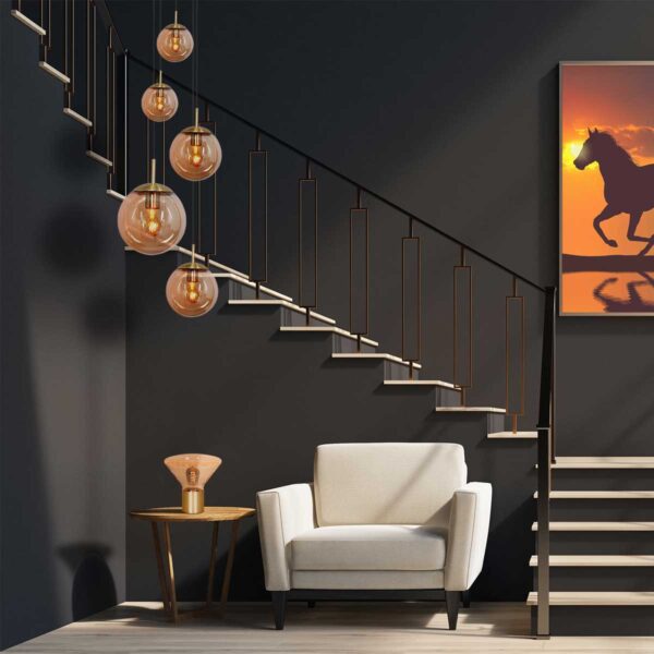 Steinhauer Bollique hanglamp – ø 60 cm – In hoogte verstelbaar – E27 (grote fitting) – amberkleurig en messing en zwart - Image 3