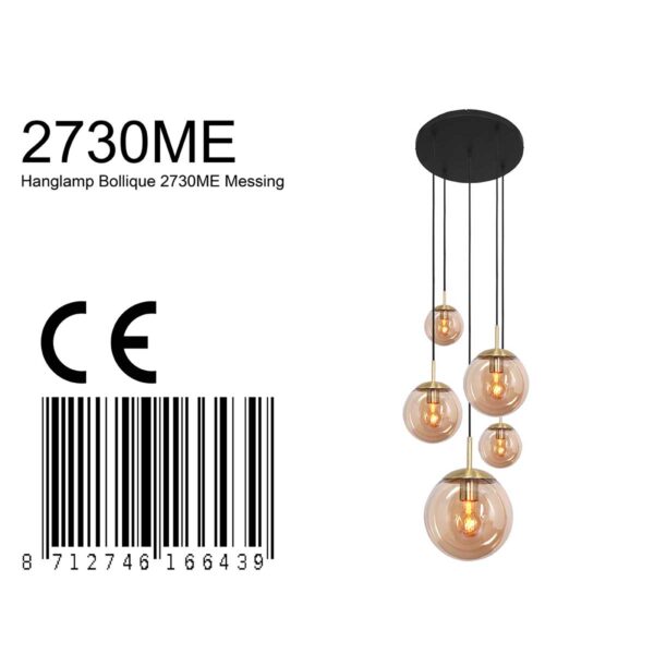 Steinhauer Bollique hanglamp – ø 60 cm – In hoogte verstelbaar – E27 (grote fitting) – amberkleurig en messing en zwart - Image 8