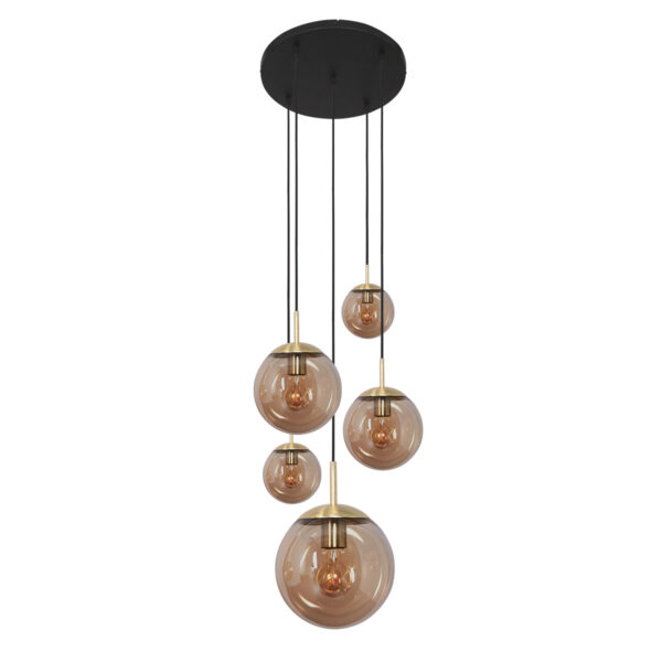 Steinhauer Bollique hanglamp – ø 60 cm – In hoogte verstelbaar – E27 (grote fitting) – amberkleurig en messing en zwart - Image 10