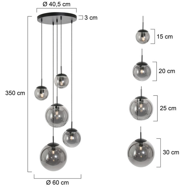 Steinhauer Bollique Videlamp -  5 lichts - rook glas - 5 bollen - zwart - Image 7