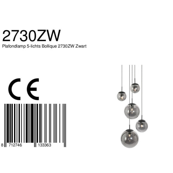 Steinhauer Bollique Videlamp -  5 lichts - rook glas - 5 bollen - zwart - Image 9