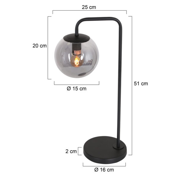 Steinhauer Bollique tafellamp - rookglas - E27 - 51 cm hoog - zwart - Image 5