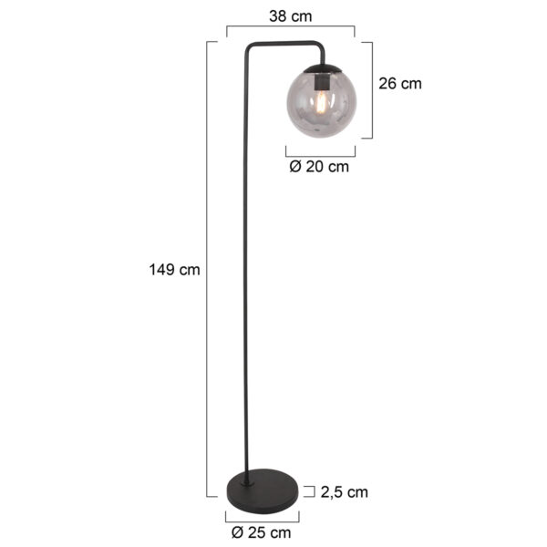 Steinhauer Bollique vloerlamp - rookglazen bol - 149 cm hoog - E27 - zwart - Image 6