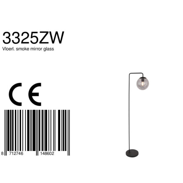 Steinhauer Bollique vloerlamp - rookglazen bol - 149 cm hoog - E27 - zwart - Image 7