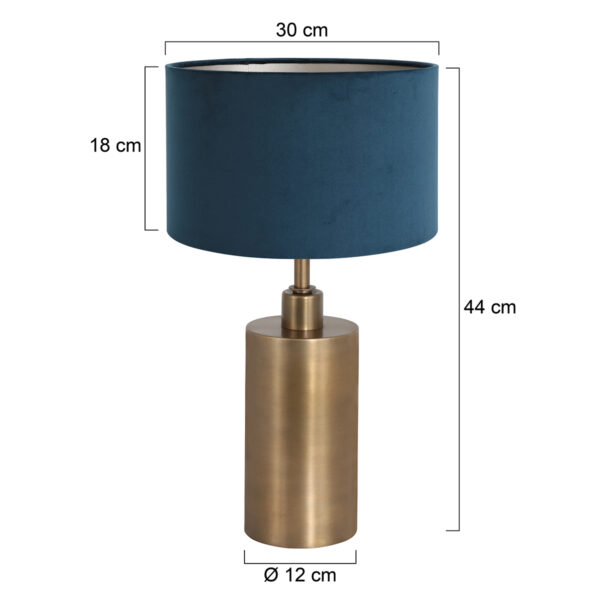 Steinhauer Brass tafellamp - met blauwe velvet kap - 47 cm hoog - E27 - brons - Image 5