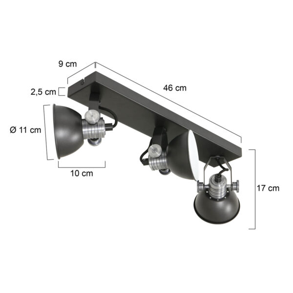 Steinhauer Brooklyn drielichts plafondlamp - inclusief GU10 lichtbron - dim to warm - 60 cm breed - zwart - Image 6