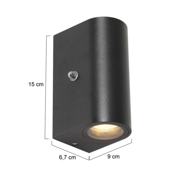Steinhauer Poro wandlamp - IP44 - schemersensor - incl. GU10 lichtbronnen - halfrond - zwart - Image 6